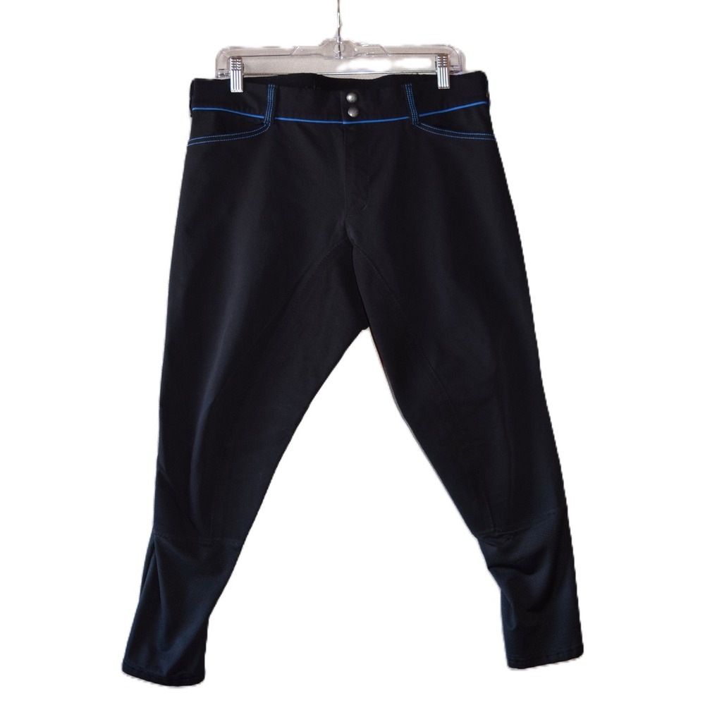 Irideon Riding Breeches Women 32 Black Blue Contrast Stitch Excellent Knee Patch